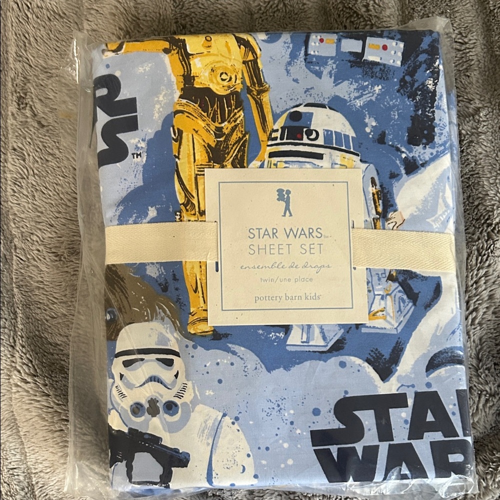 Pottery Barn Kids Star Wars Blue and Gold Sheet Set